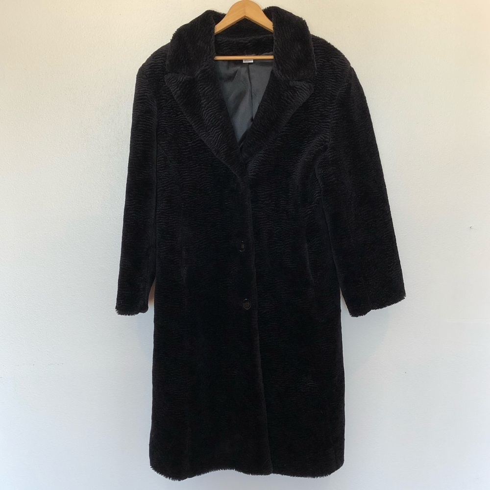 Long Oversize Faux Persian Lamb Fur Coat - Black